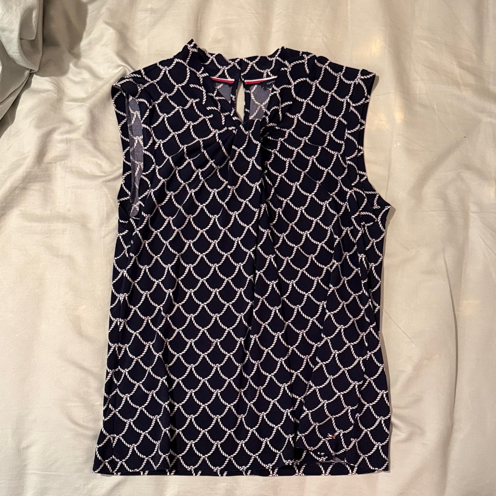 Tommy Hilfiger Navy and White Patterned Blouse
